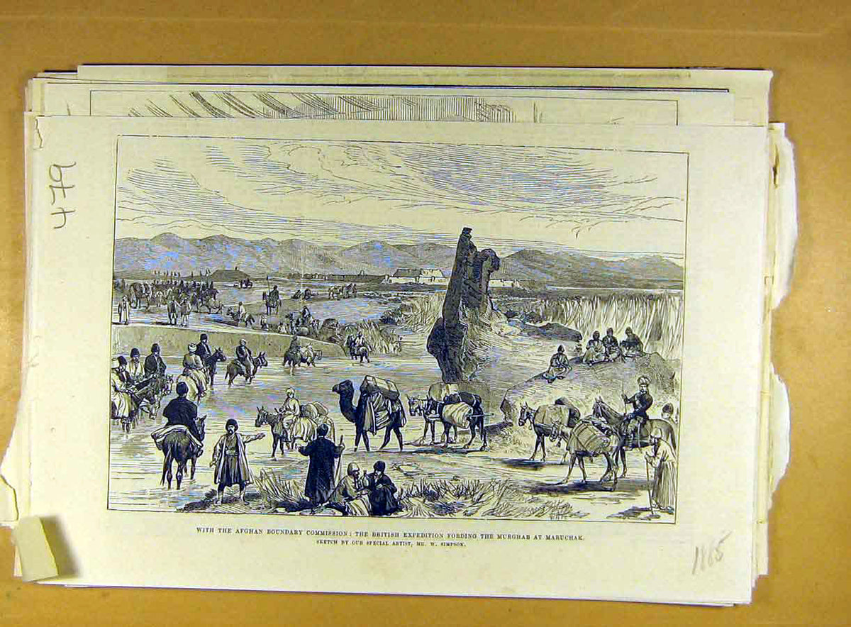 Old Antique Print 1885 Afghan British Expedition Murghab Maruchak Simpson 19th