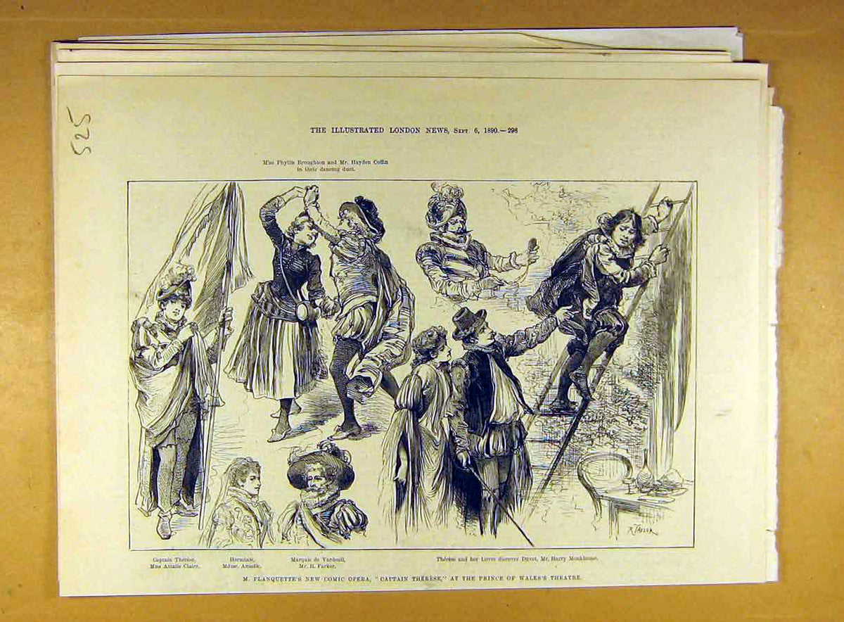 Original Old Antique Print 1890 Planquette Comic Opera Theatre Scene Actors 19th