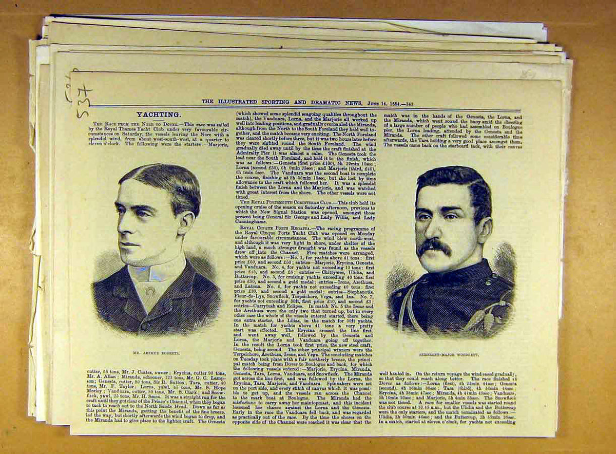Old Antique Print 1884 Yachting Portrait Roberts Sergeant-Major Woodgett 19th