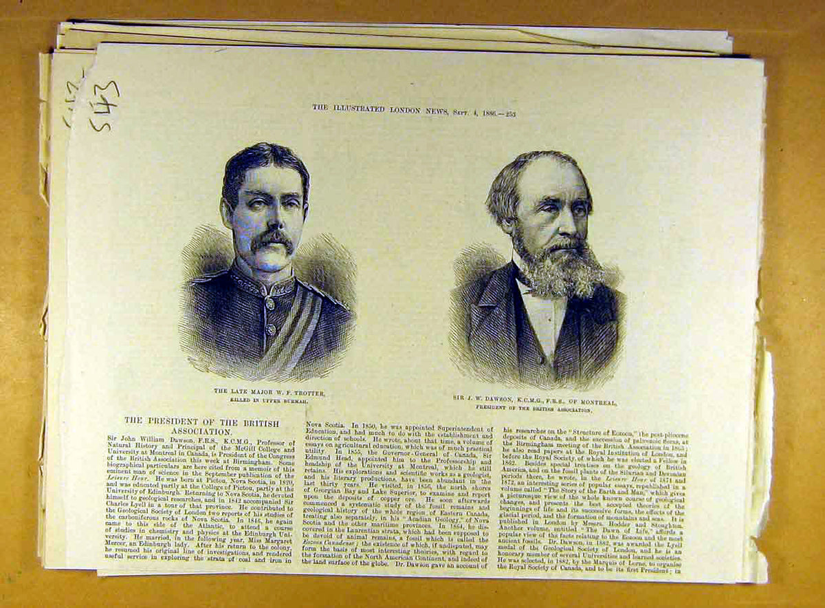 Original Old Antique Print 1886 Portrait Major Trotter Dawson Montreal Victorian