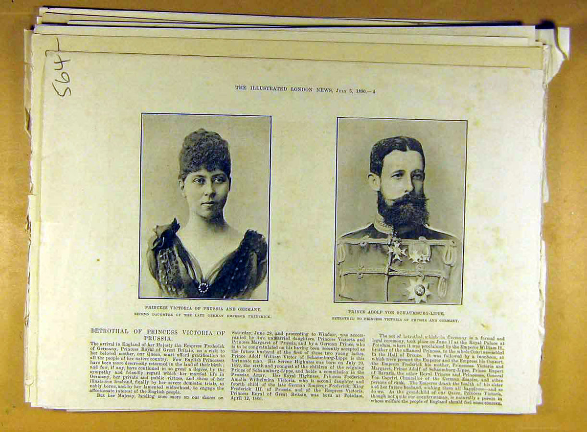 Original Old Antique Print 1890 Princess Victoria Prussia Germany Prince Adolf