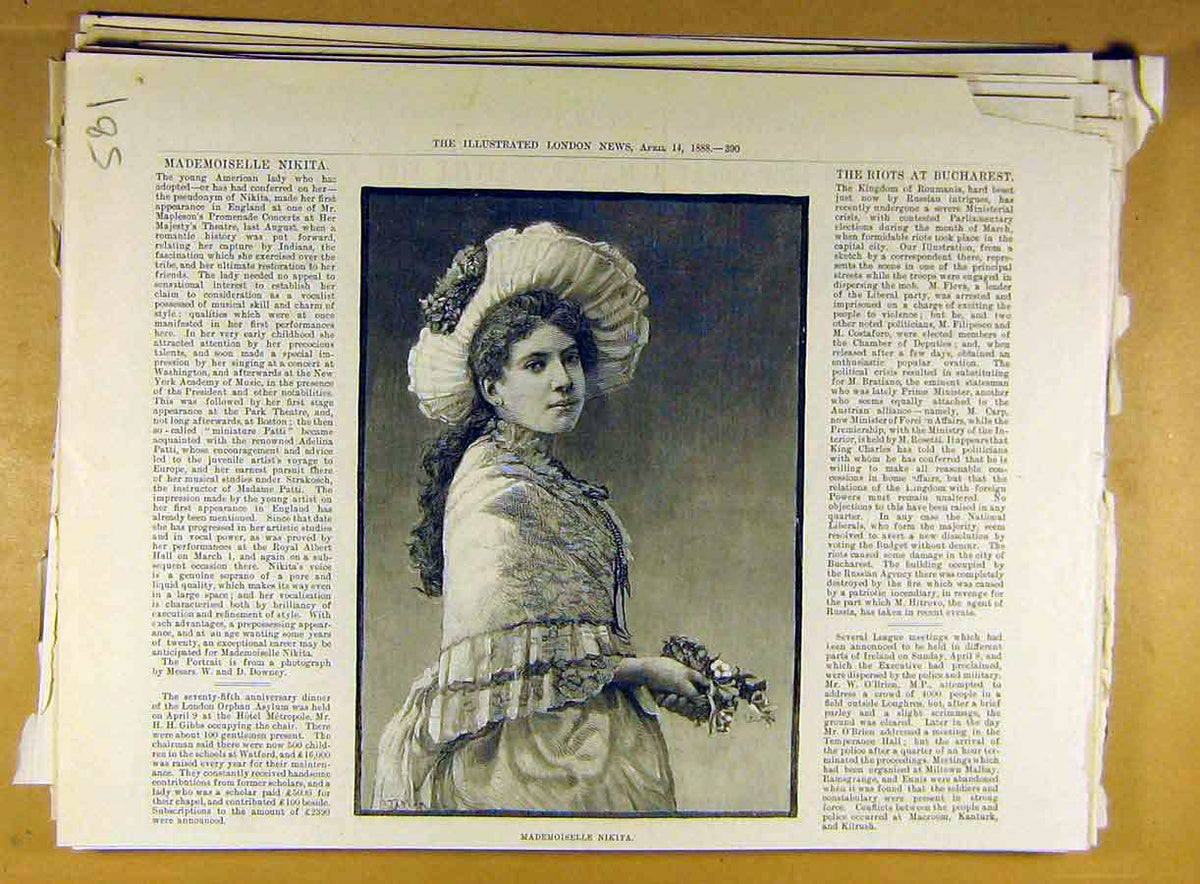 Original Old Antique Print 1888 Mademoiselle Nikita American Portrait Victorian