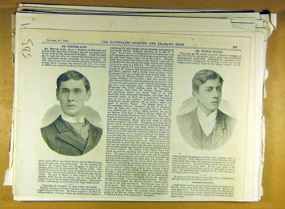 Original Old Antique Print 1891 Portrait Templer-Saxe Thomas-Terriss Victorian