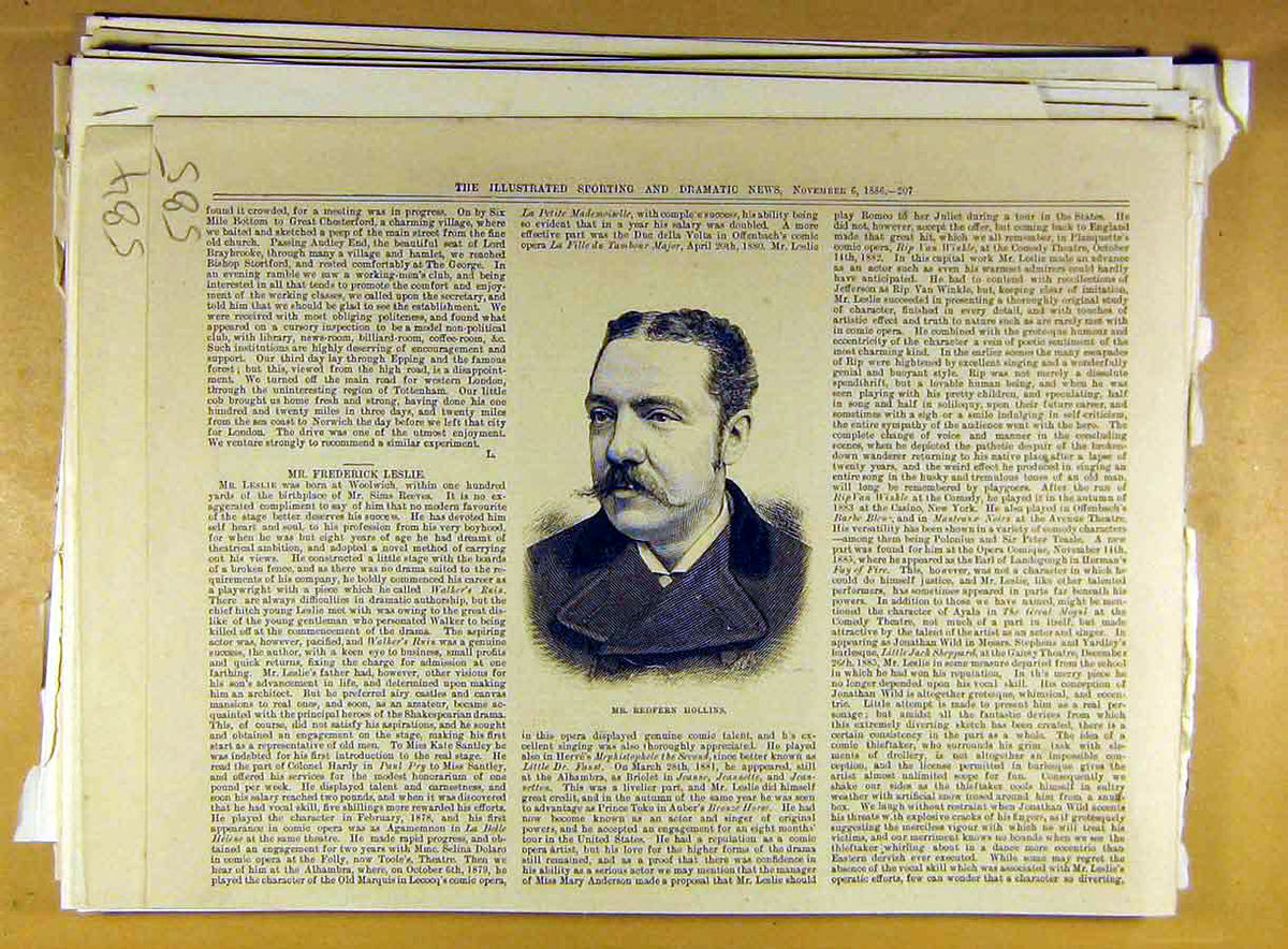 Original Old Antique Print 1886 Portrait Redfern Hollins Social History 19th