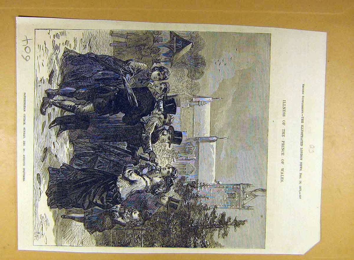 Original Old Antique Print 1871 Sandringham Church Prince Wales Illness 19th