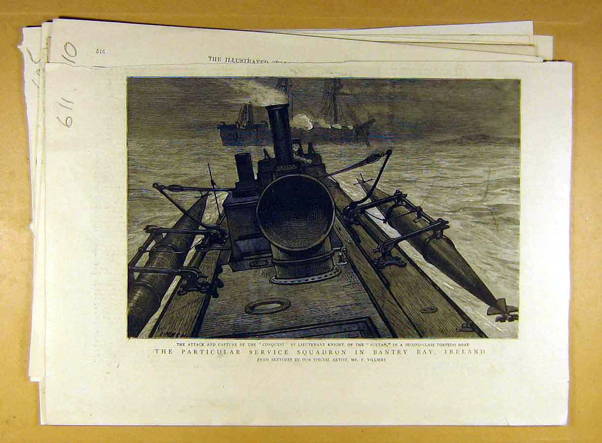 Original Old Antique Print Bantry Bay Service Squadron Ireland Conquest Sultan