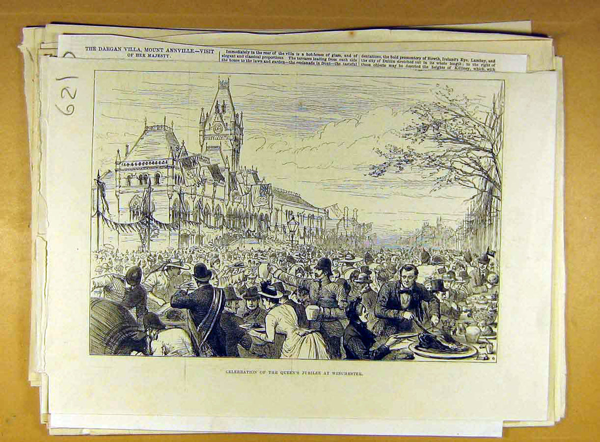 Original Old Antique Print Queen Jubilee Winchester Celebration Street Festival