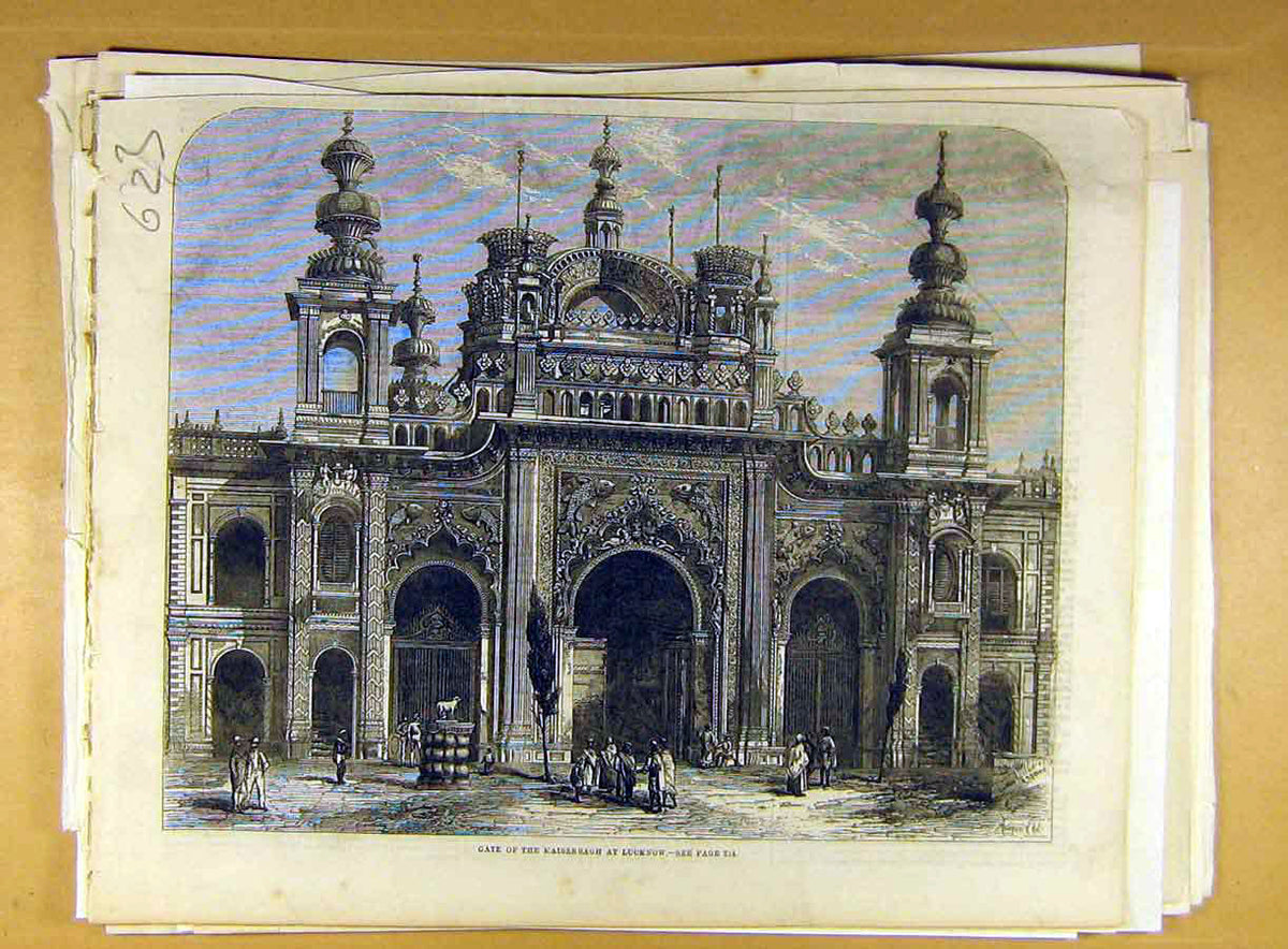 Original Old Antique Print Gate Kaiserbagh Lucknow Building Architecture