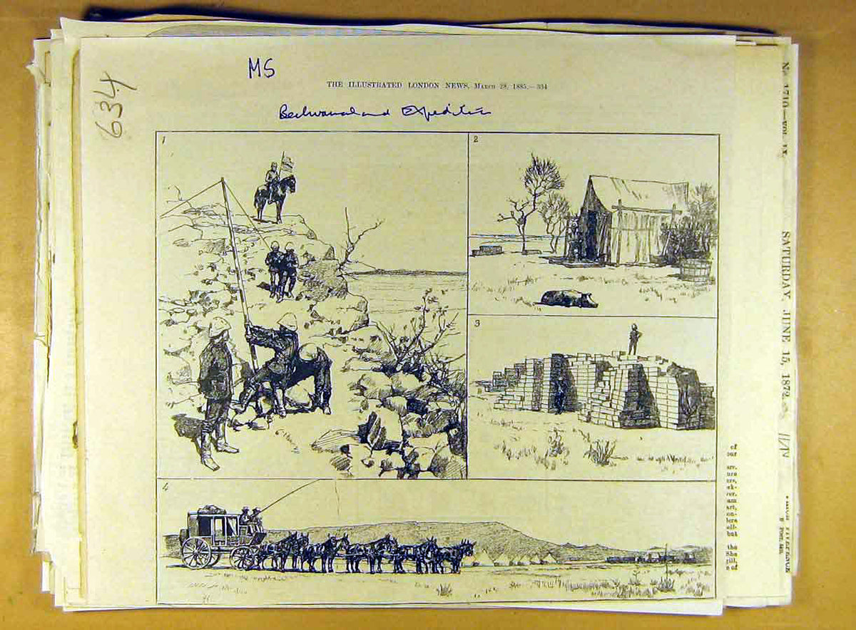 Original Old Antique Print 1885 Behuanaland Expedition Africa African Victorian
