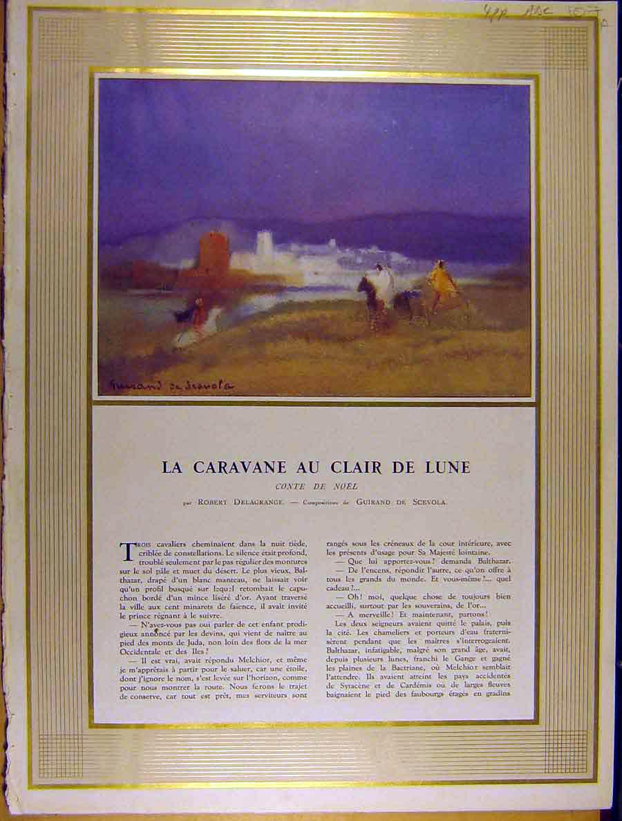 Original Old Antique Print Moon Caravan Lune Noel Christmas Scevola French