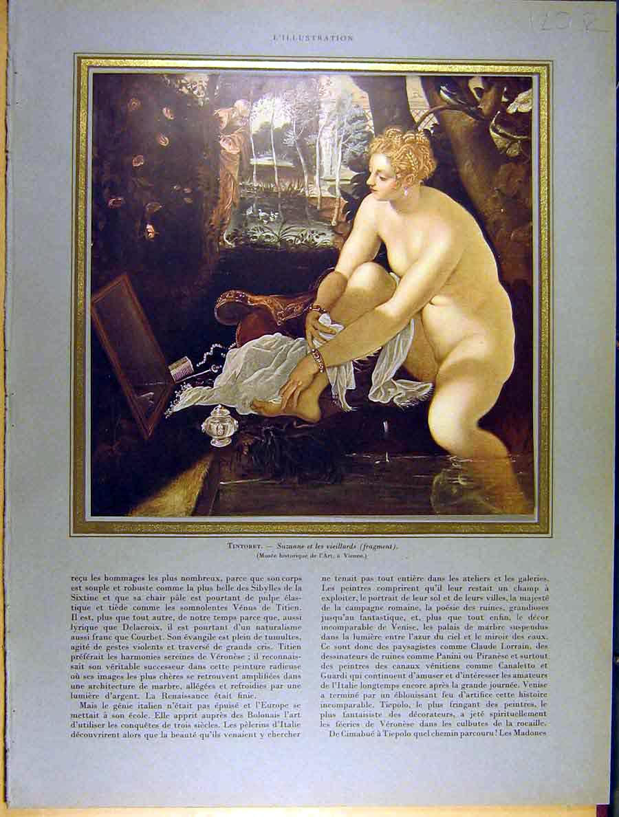 Original Old Antique Print Tintoret Suzanne Canal Crespi Venis Guardi French