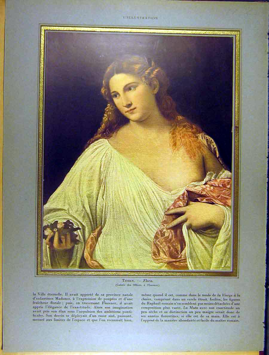 Original Old Antique Print Titien Flora Madonna Rapheal Muta French Portrait