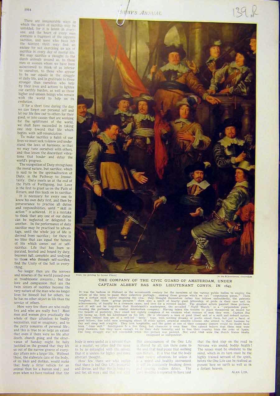 Original Old Antique Print 1914 Civic Guard Amsterdam Bas Conyn Isaac Jacob