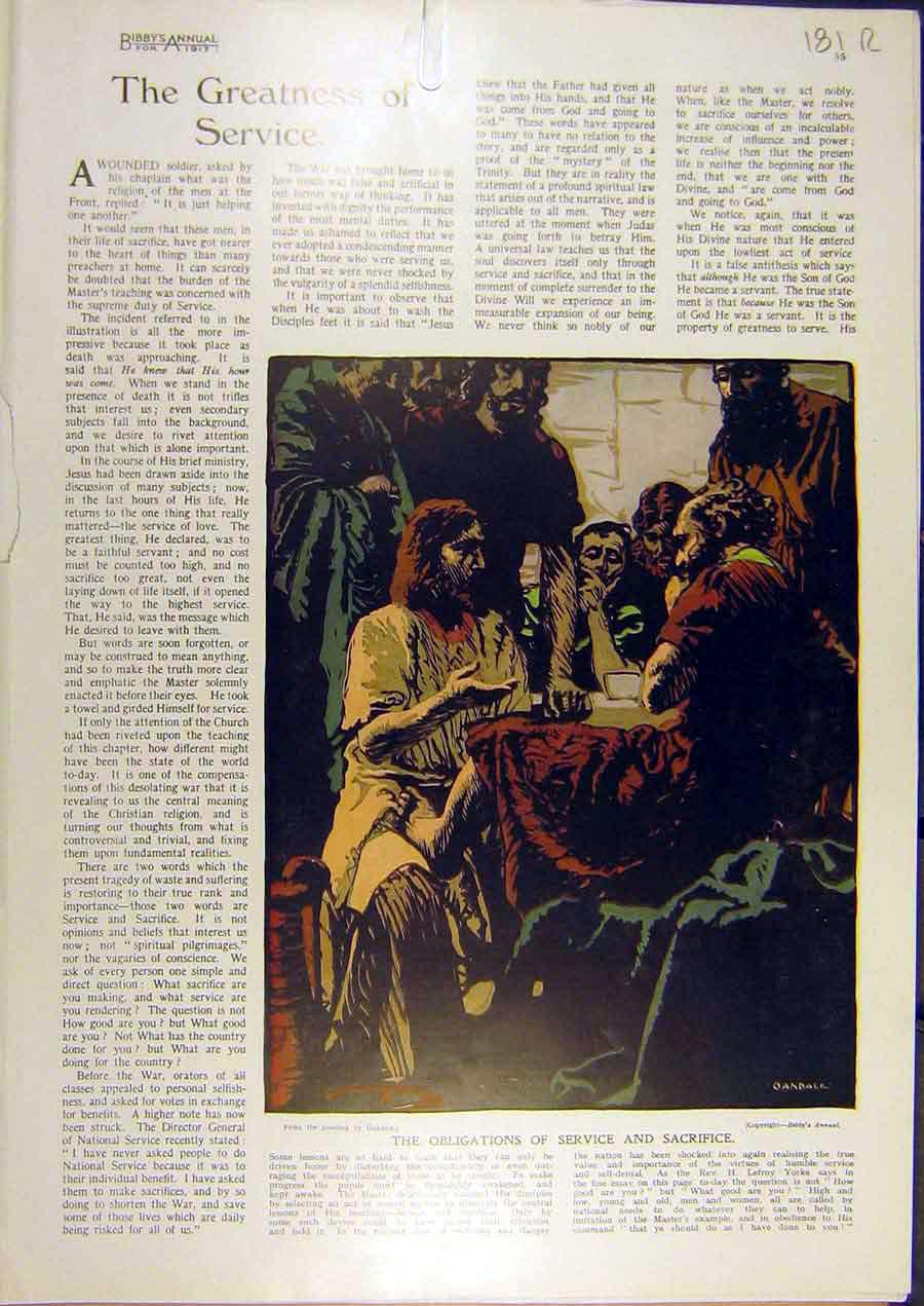 Original Old Vintage Print 1917 Service Sacrifice Religious Lintott Oakdale