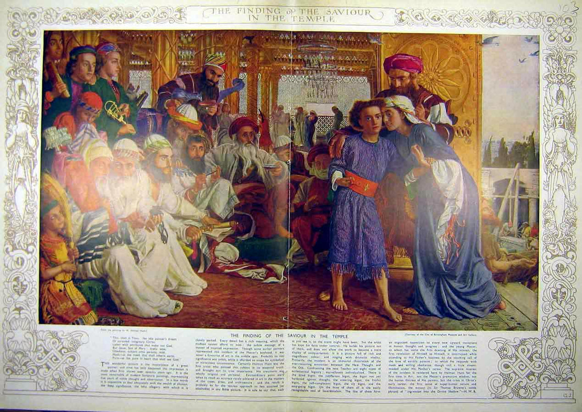 Old Vintage Print 1936 Holman-Hunt Saviour Temple Religious Christian Art 20th