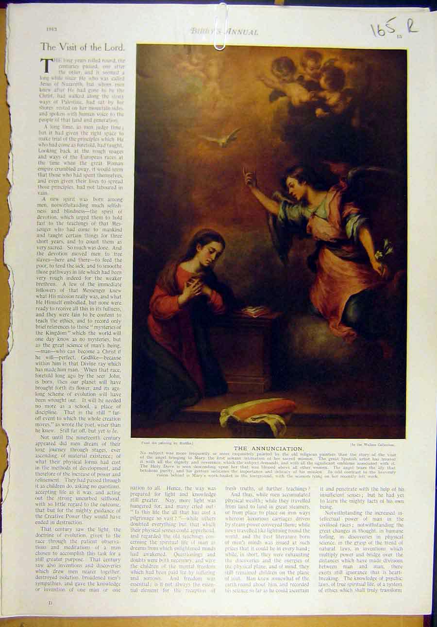 Original Old Antique Print 1913 Murillo Annunciation Spenlve Vespers Church