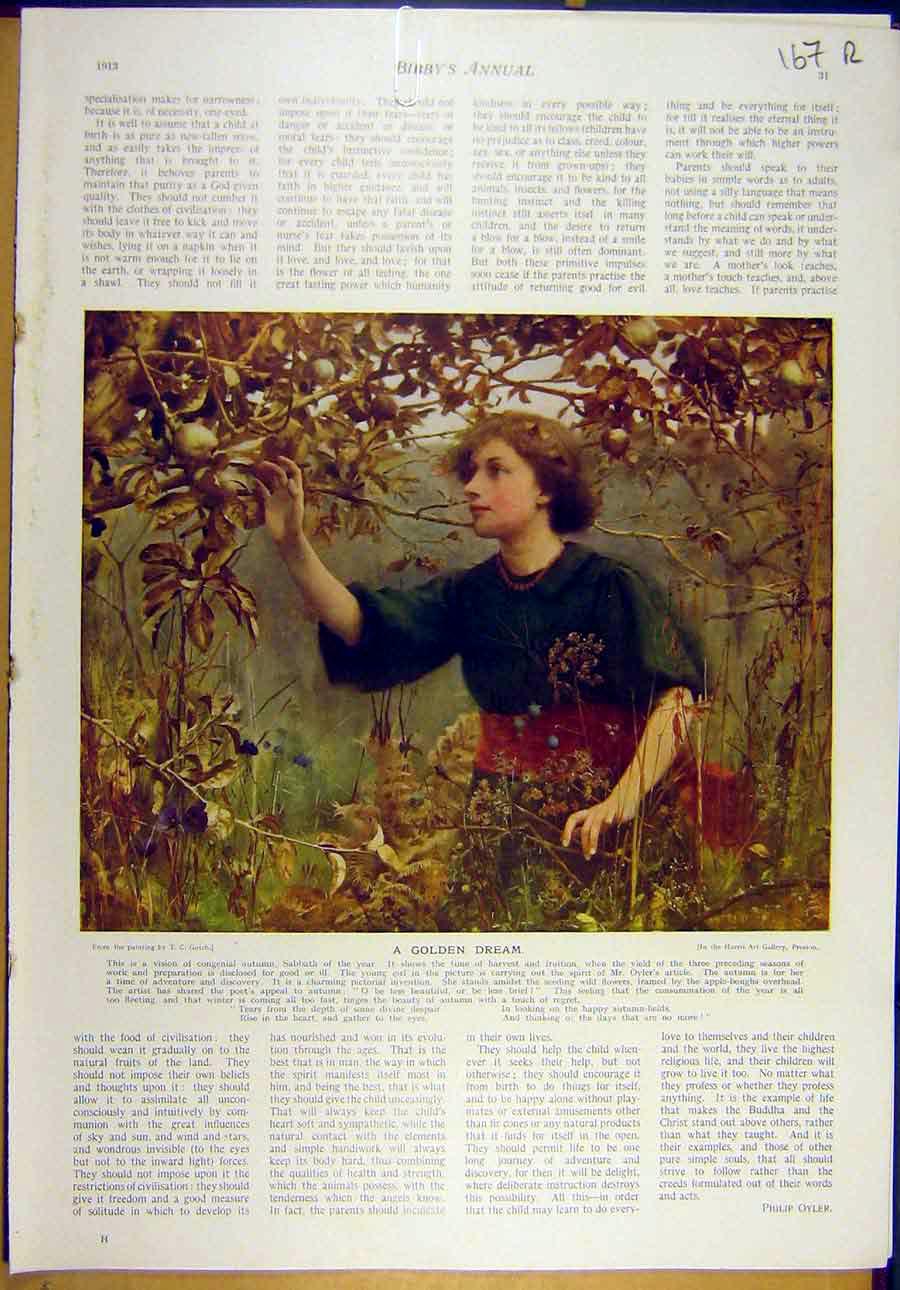 Original Old Antique Print 1913 Gotch Gen-Dream Meissonier -Collector Art 20th