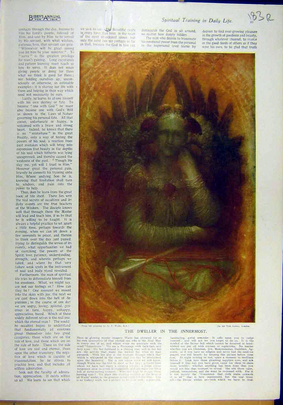 Original Old Vintage Print 1918 Innermost Dweller Watts All-Pervading Spiritual