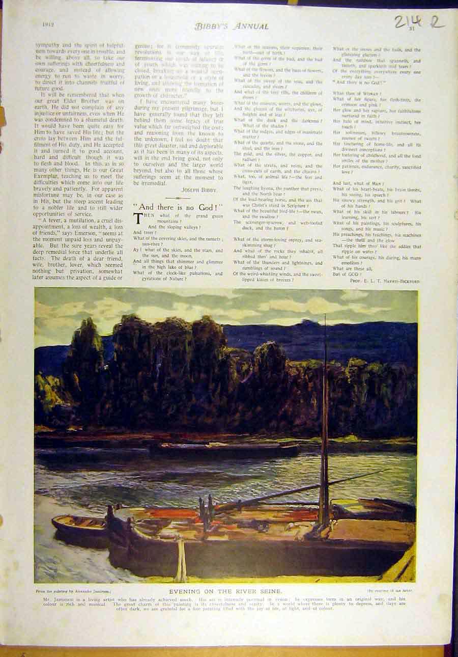 Old Antique Print 1912 Jamieson River Seine Stott Mother Children Thought 20th