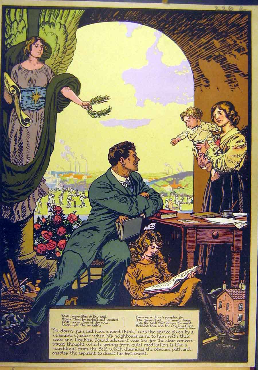 Original Old Vintage Print 1921 Family Man Quaker Castle Mediaeval Prince 20th