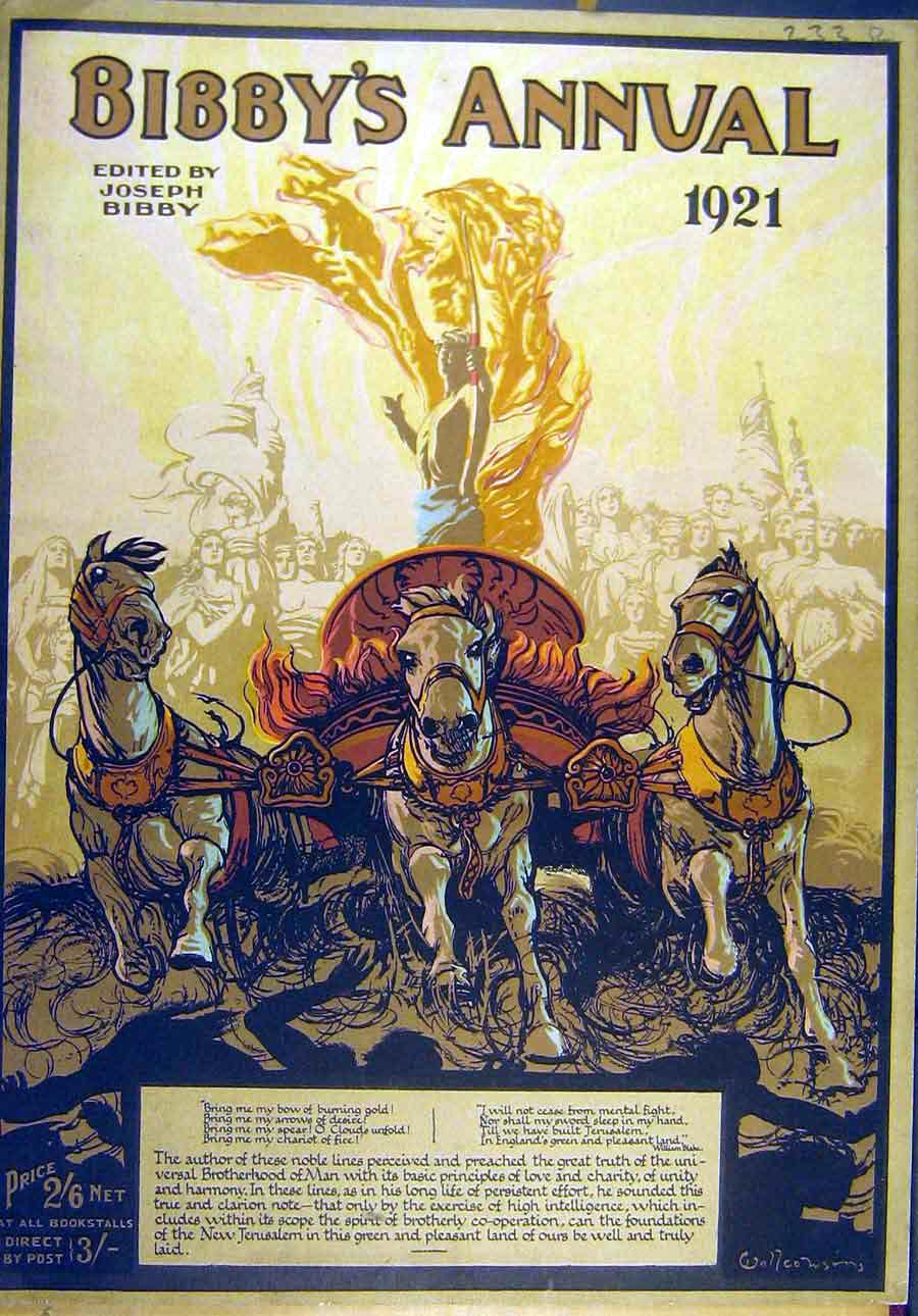 Original Old Vintage Print 1921 Chariot Sier Horses Wallcousins Wisdom Angel