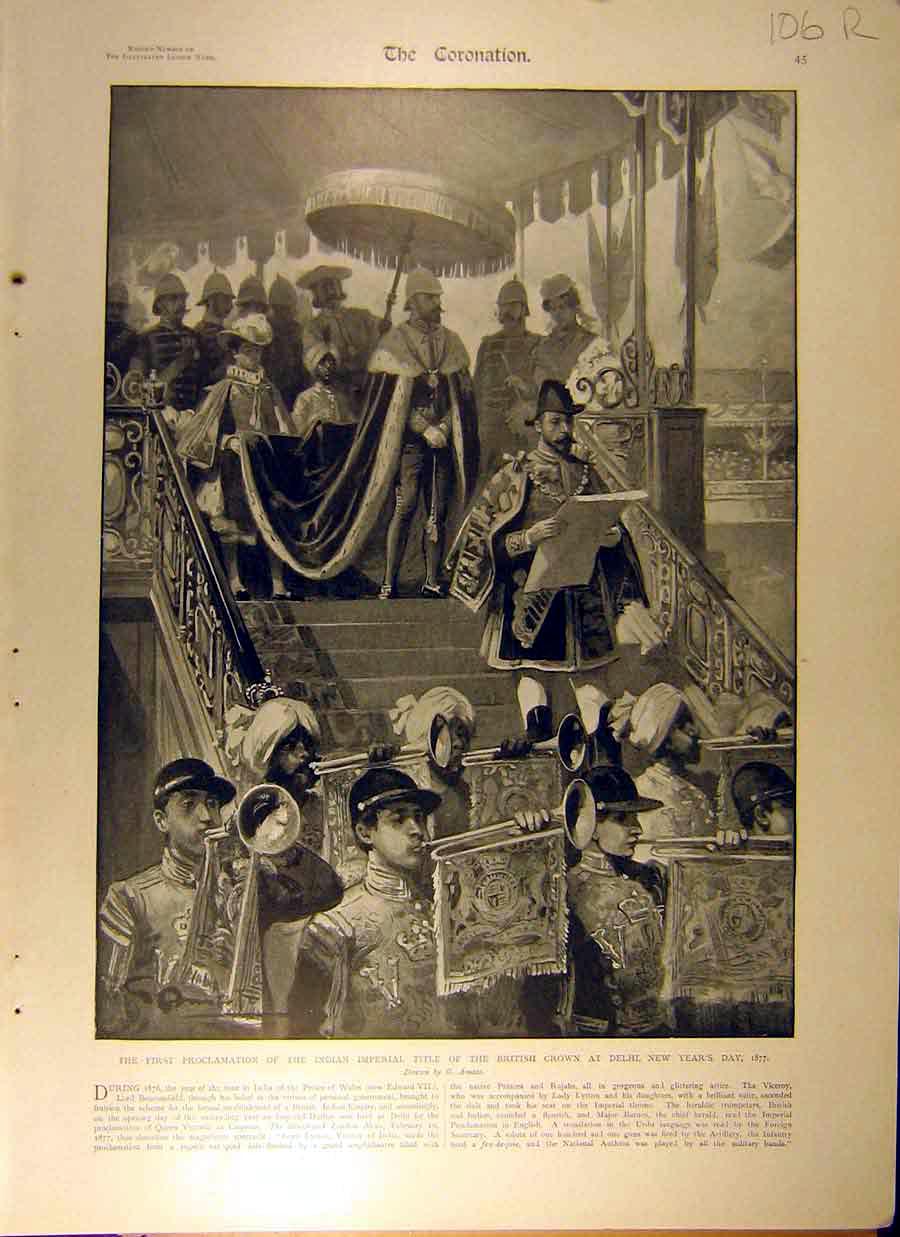 Old Antique Print Coronation Indian Imperial Delhi Edward King Westminste