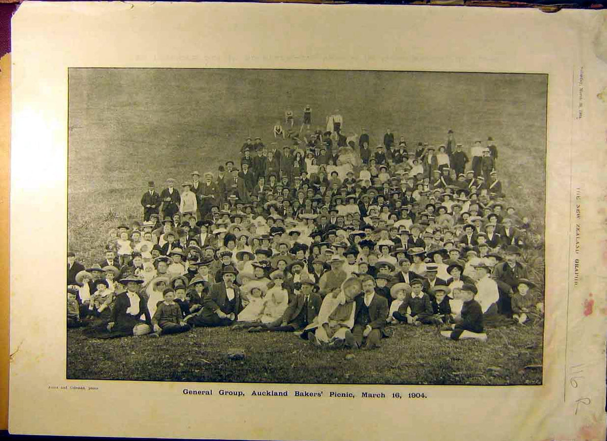 Original Old Antique Print 1904 Auckland Bakers Picnic St. Patrick'S Day Sports
