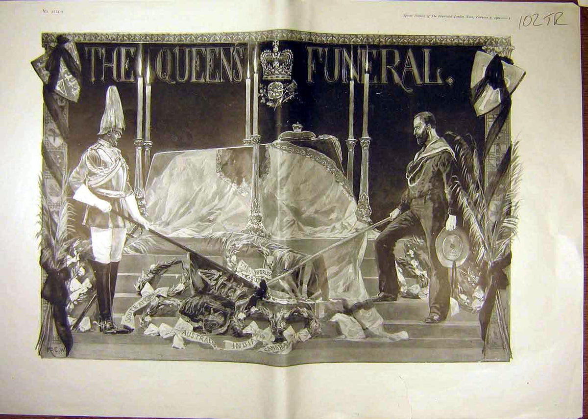 Old Antique Print 1901 Queen Funeral Procession Osborne King Edward-Vii 20th