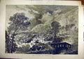 Original Old Antique Print Coomassie Burning Fire Village Natives