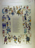 Original Old Antique Print 1880 Fancy Dress Ball Sketches Story Children 19th