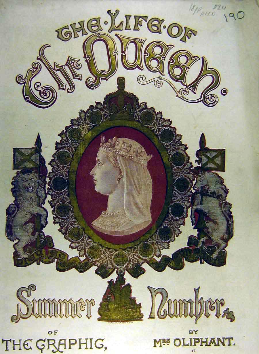 Original Old Antique Print 1880 Queen Portrait Windsor Kensington Coronation