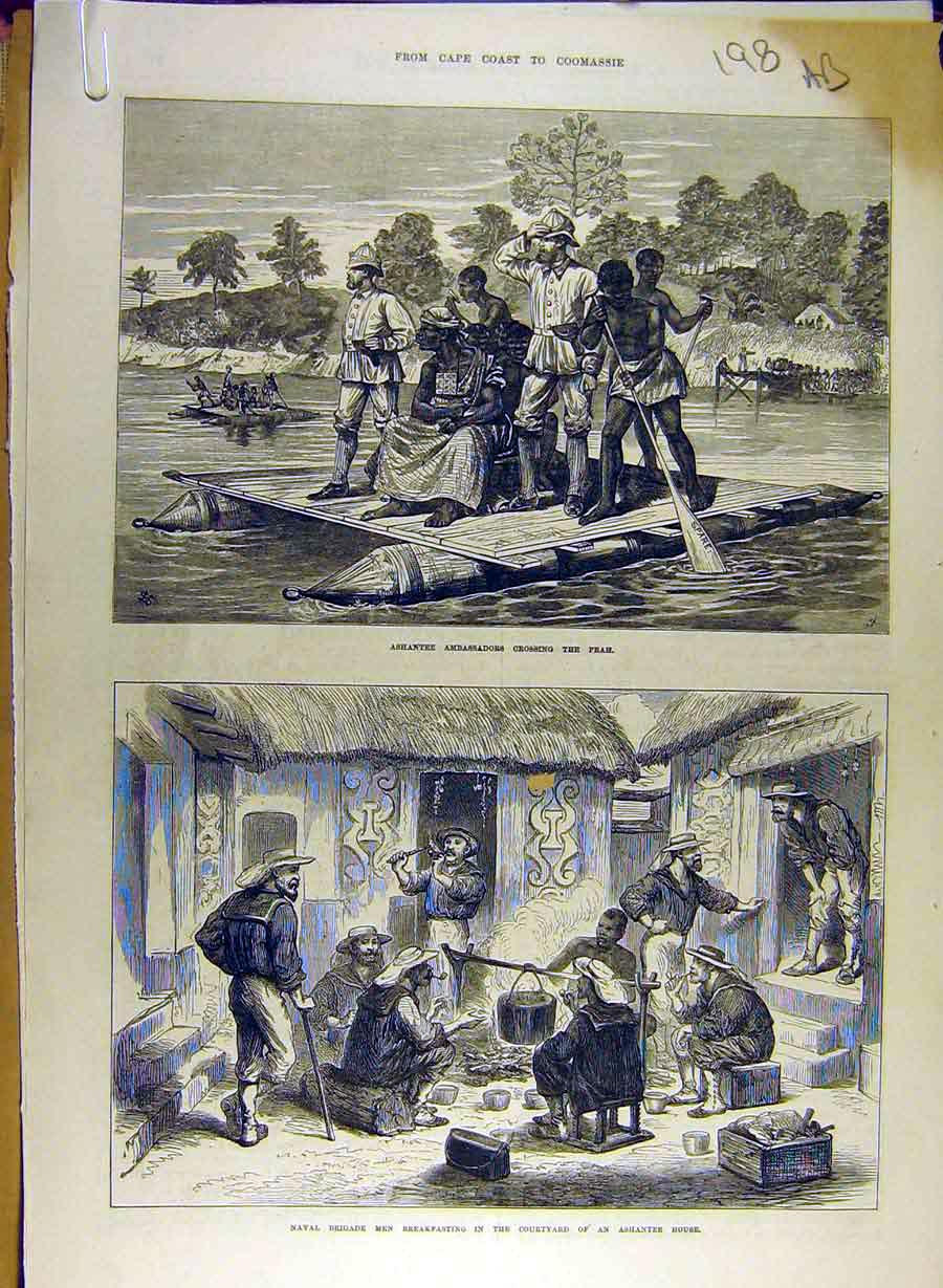 Old Antique Print Ashantee Ambassadors Prah Naval Brigade Gifford Village