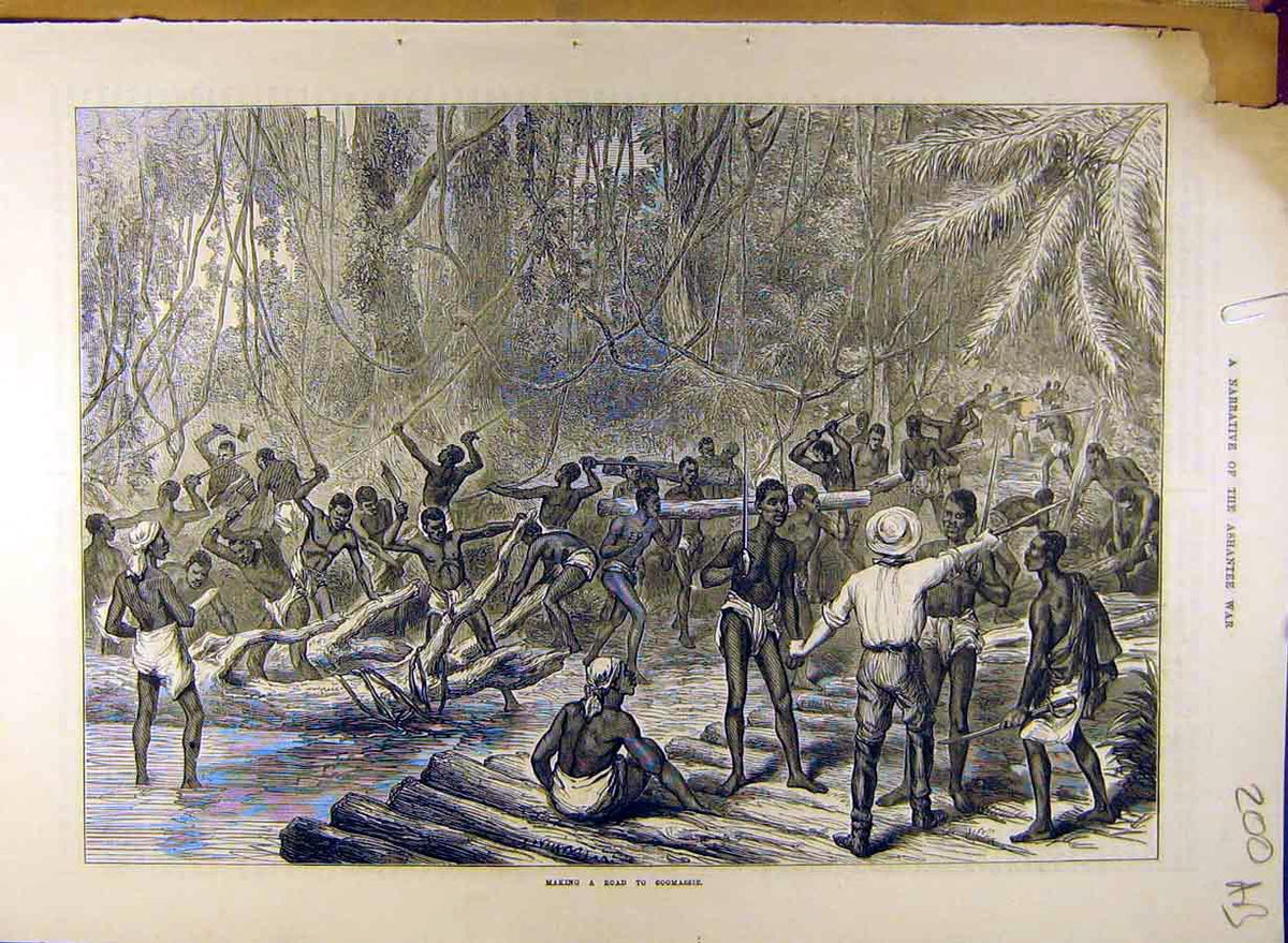 Original Old Antique Print Ashantee War Coomassie Ammunition Prisoners