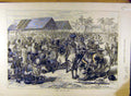 Original Old Antique Print Coomassie Cape-Coast Market Women Troops Provisions