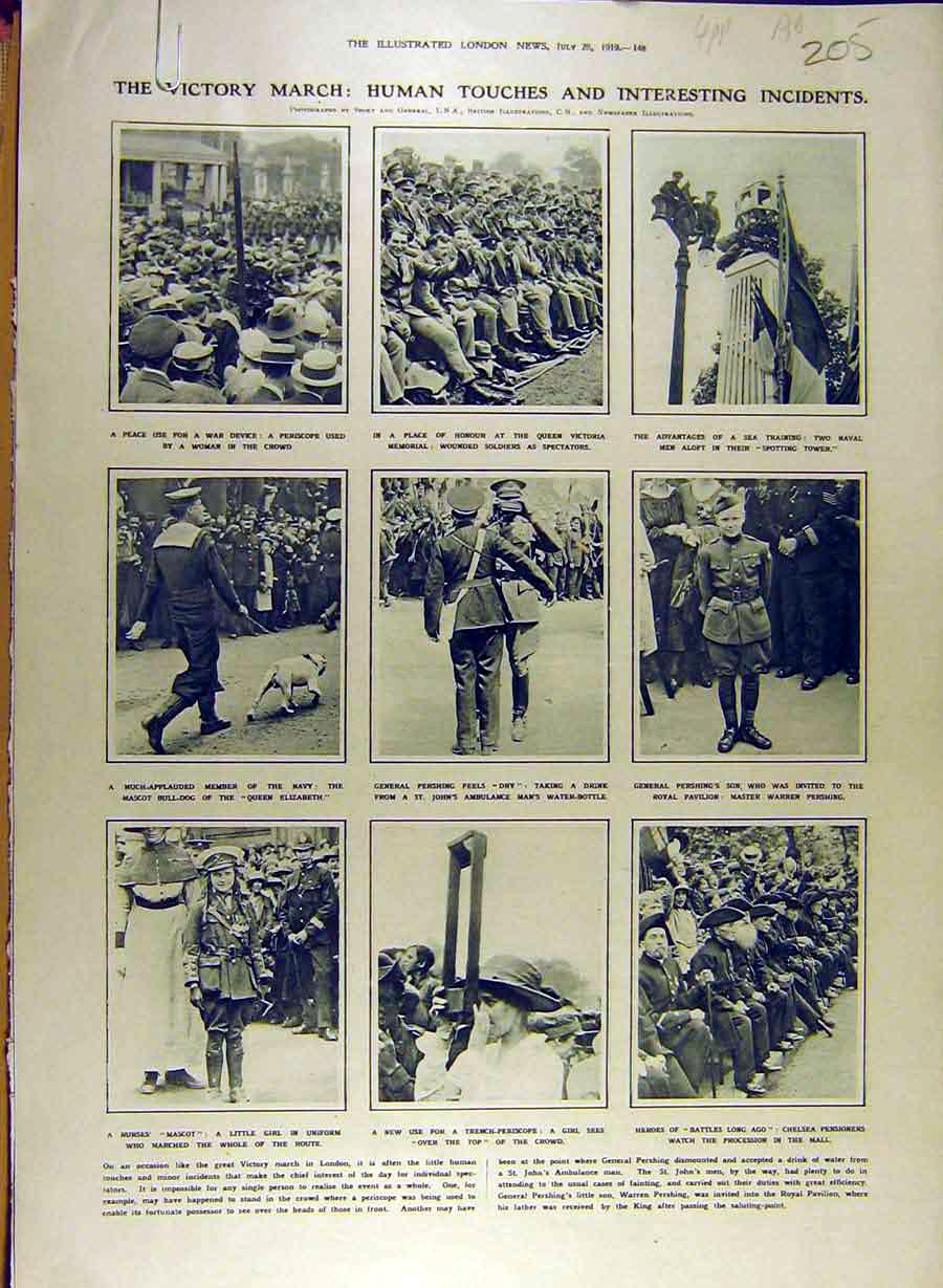 Original Old Vintage Print 1919 Victory March Procession People London 20th