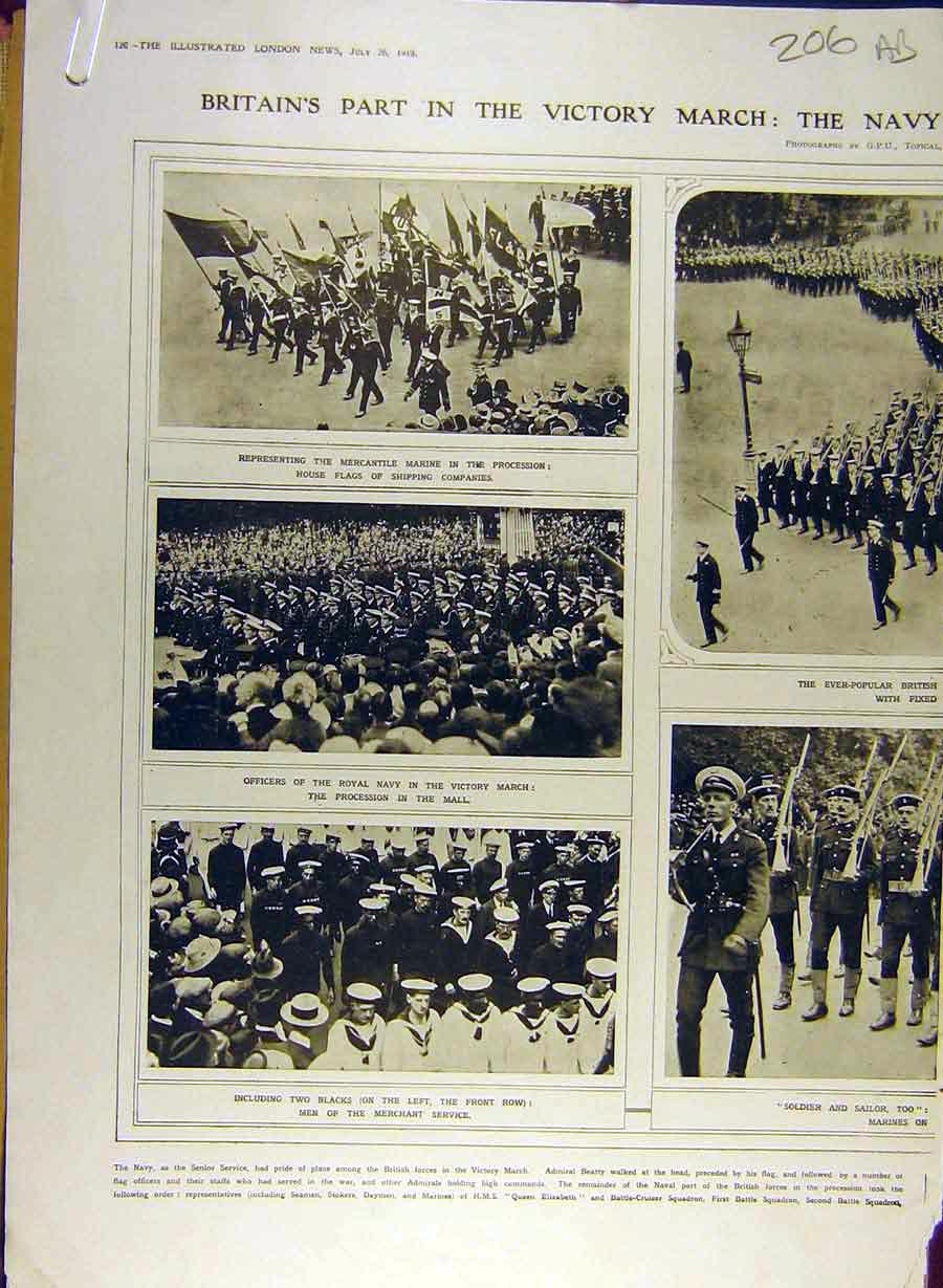 Original Old Vintage Print 1919 Victory March Navy Women'S Services Marine 20th
