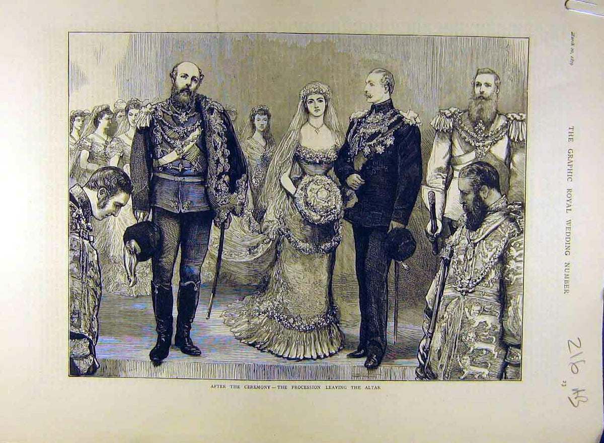 Original Old Antique Print 1879 Royal Wedding Ceremony Bride Duchess Connaught