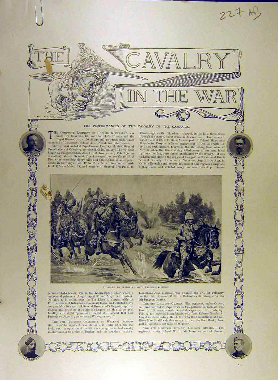 Original Old Antique Print Cavalry War Transvaal Africa Pretoria