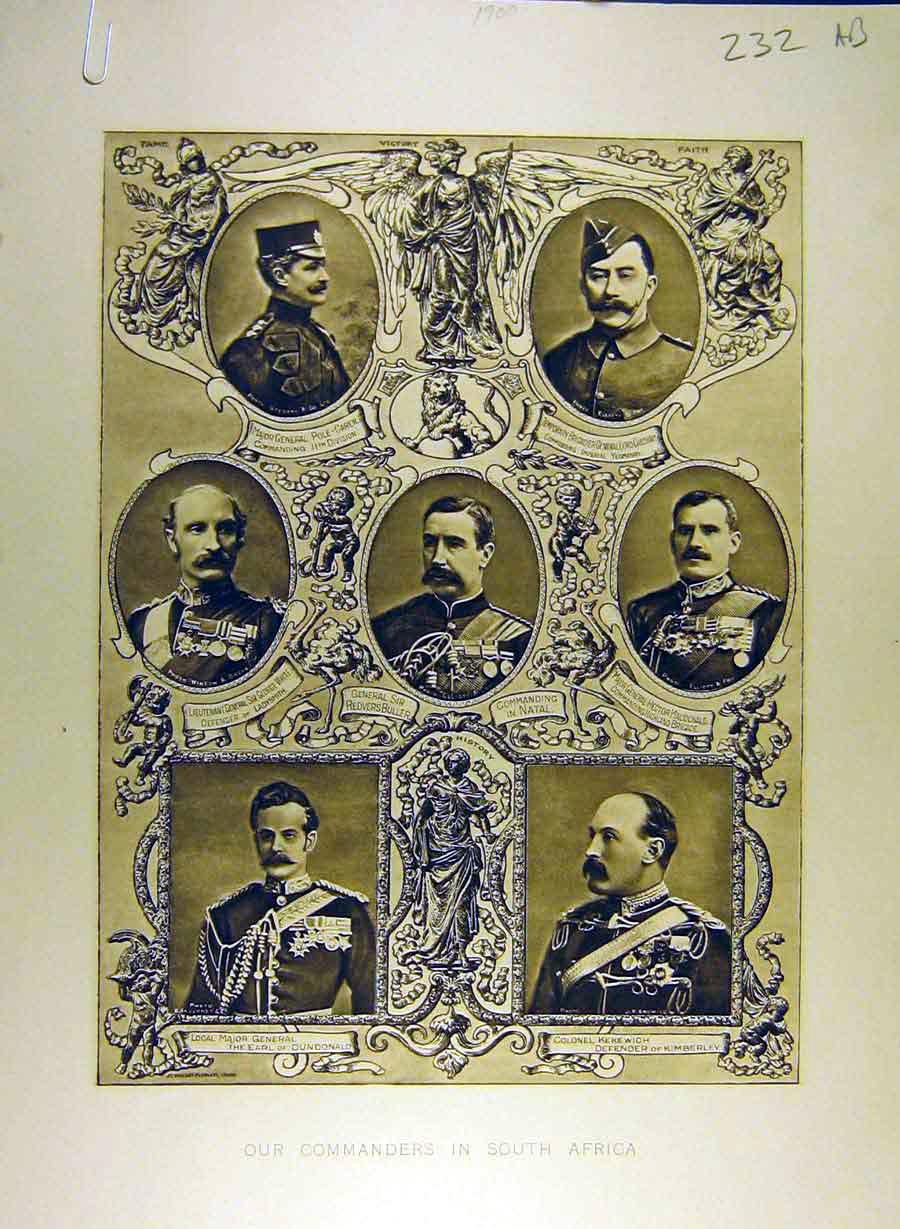 Original Old Antique Print 1900 Commanders South-Africa War Military Officers