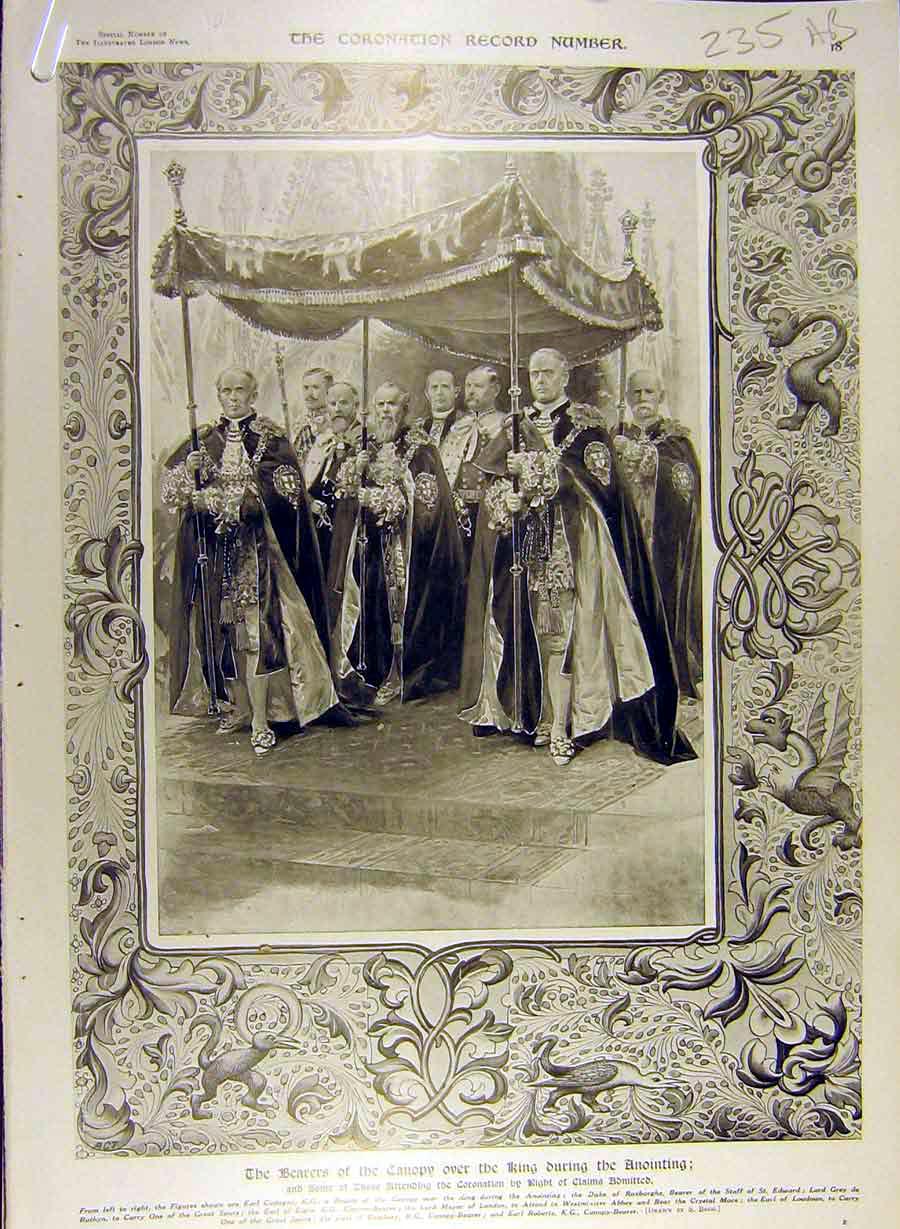 Original Old Antique Print 1911 Coronation Canopy King Annointing Anglo-Saxon