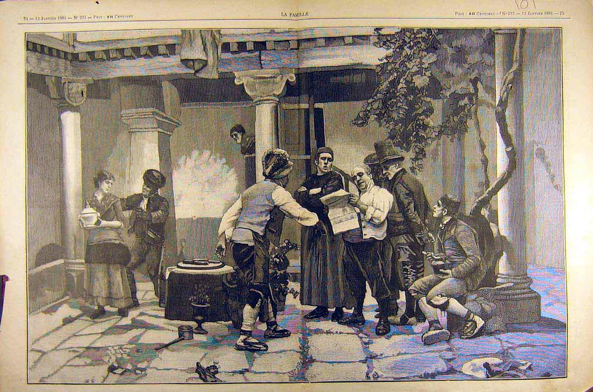 Original Old Antique Print 1884 Painting Les Politiciens Worms French Art 19th