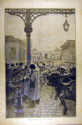 Original Old Antique Print 1884 Painting Marche Aux Bestiaux Blanchon French