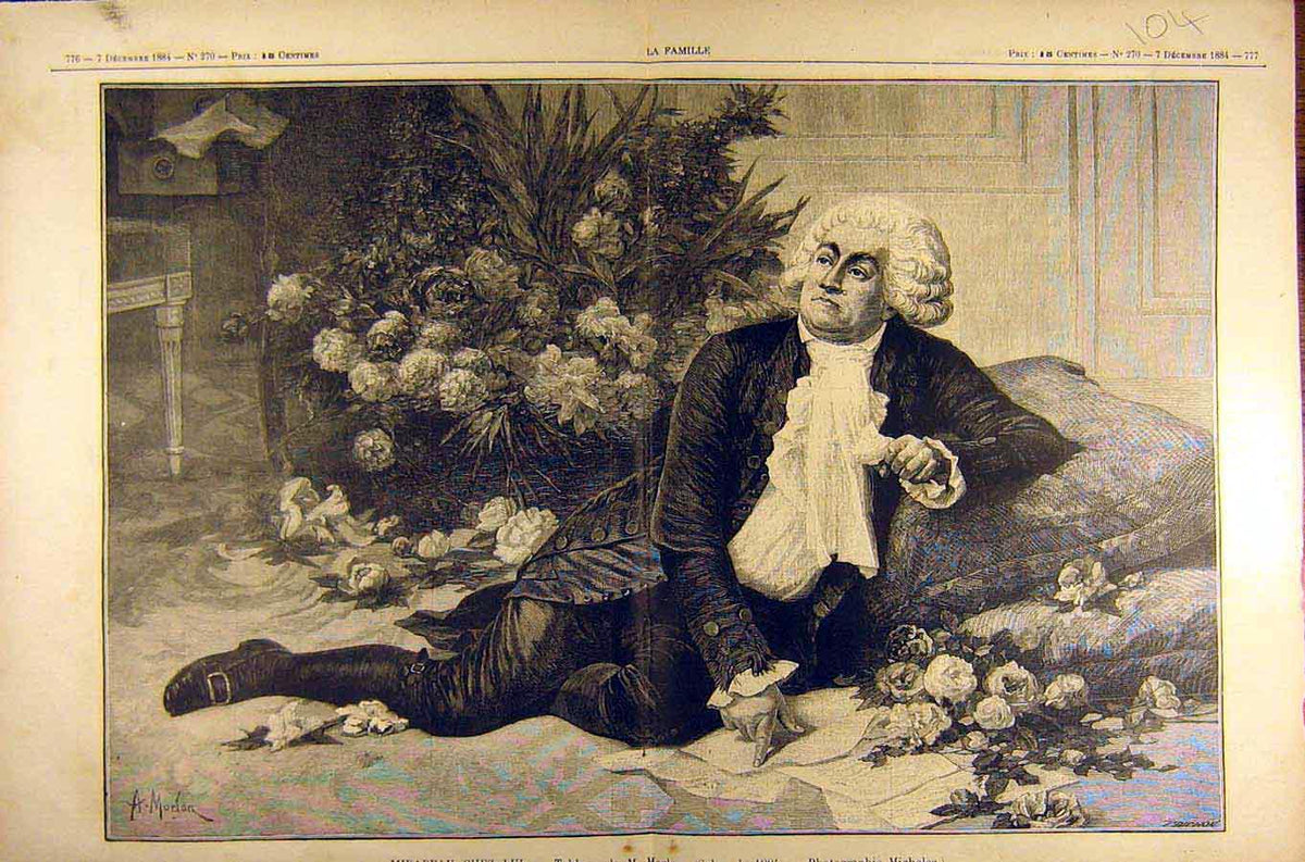 Original Old Antique Print 1884 Painting Mirabeau Chez Lui Morlon French Art