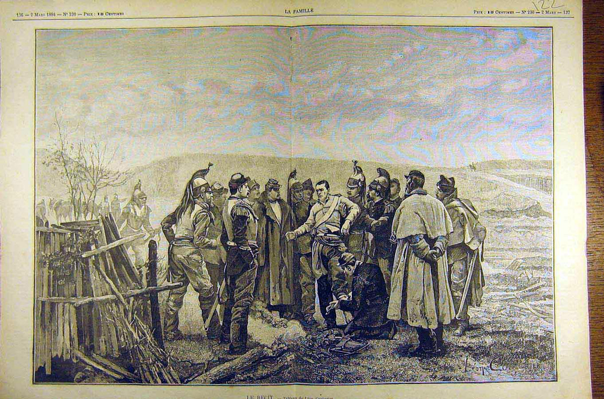Original Old Antique Print 1884 Painting Le Recit Couturier French Fine Art