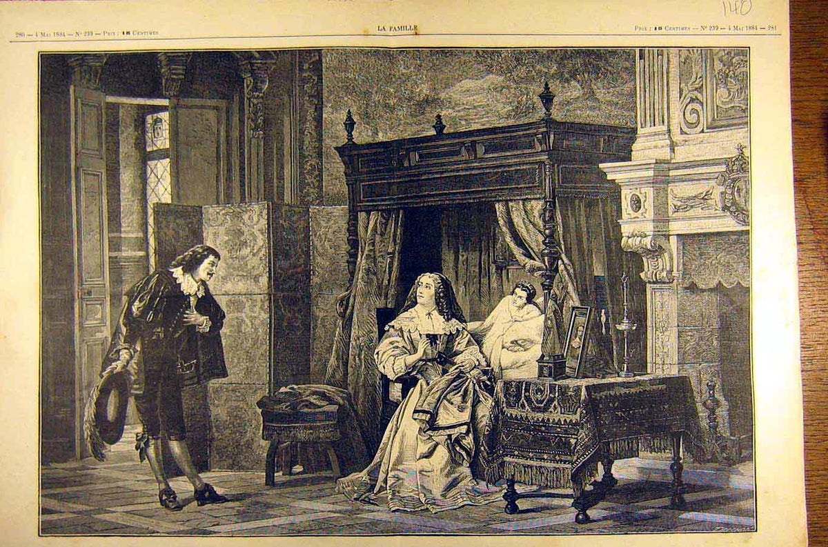 Old Antique Print 1884 Painting Reine D'Angleterre Louvre Pendant Charles 19th
