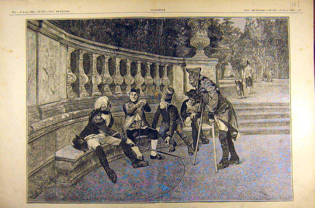 Original Old Antique Print 1884 Painting Les Invalides Aranda Military French