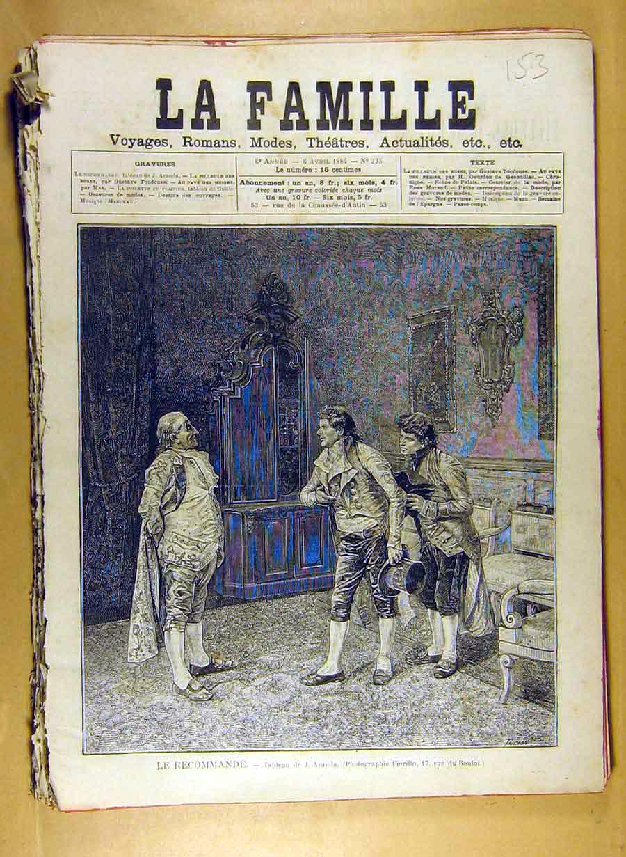 Original Old Antique Print 1884 Painting Le Recommende Aranda French Art 19th