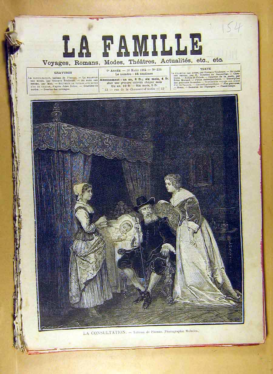 Original Old Antique Print 1884 Painting La Consultation Plassan French Art 19th
