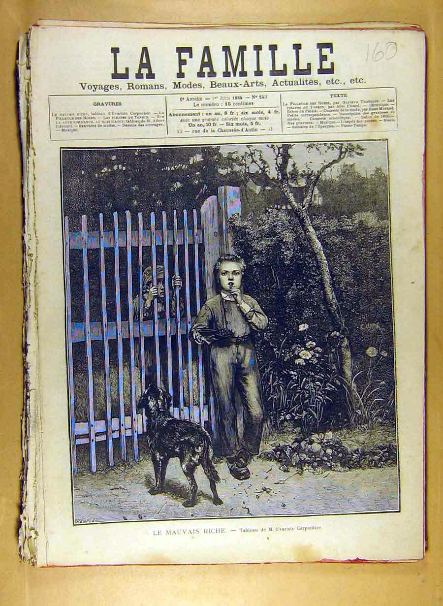 Original Old Antique Print 1884 Painting Mauvais Riche Carpentier French Art
