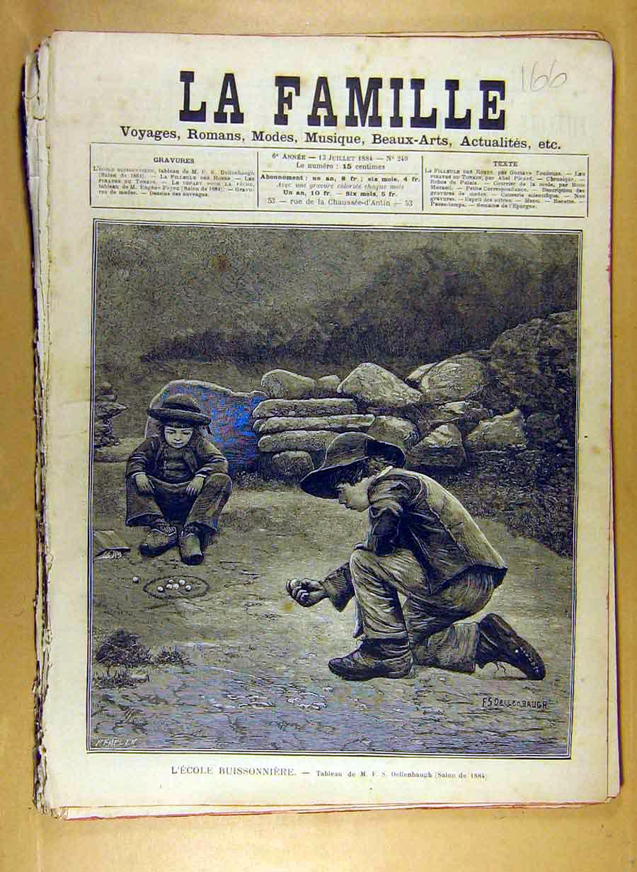 Original Old Antique Print 1884 Painting L'Ecole Buissonniere Delenbaugh 19th